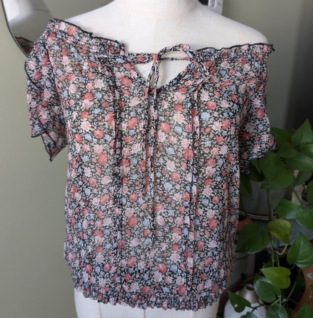 Poetry Women's Size Small Multicolor Ditsy Florals Boho Peasant Blouse - Picture 11 of 14